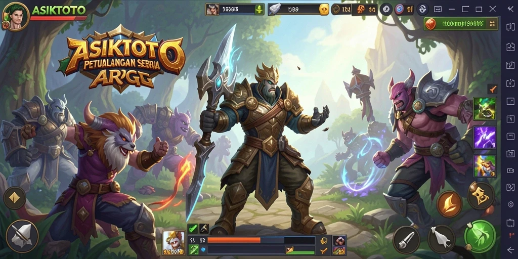 Gameplay ASIKTOTO dengan karakter yang beraksi di medan pertempuran.