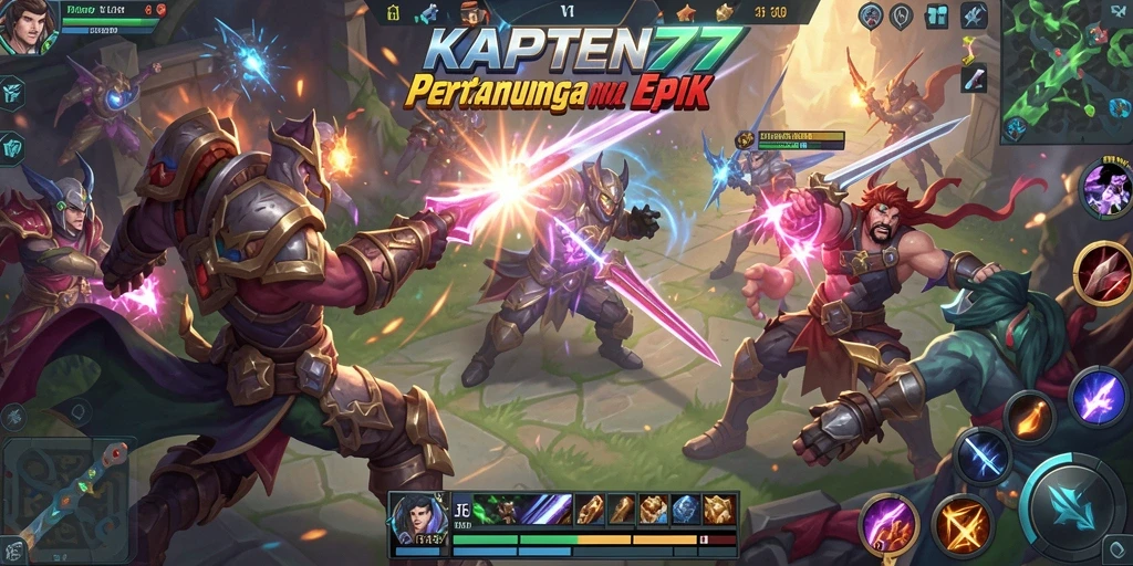 Tampilan menarik dari gameplay KAPTEN77 di arena pertarungan MOBA.