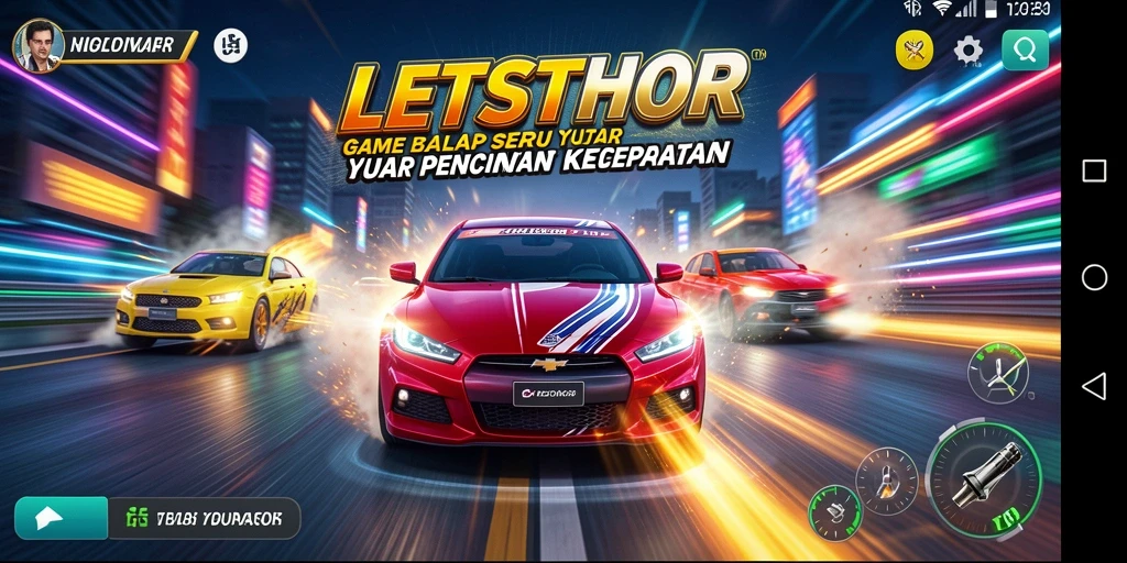Tampilan gameplay LETSTHOR yang memperlihatkan aksi balap yang intens.