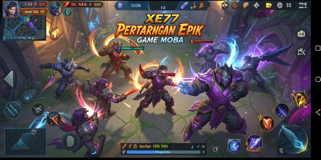 Menampilkan aksi seru dalam gameplay MOBA XE77.